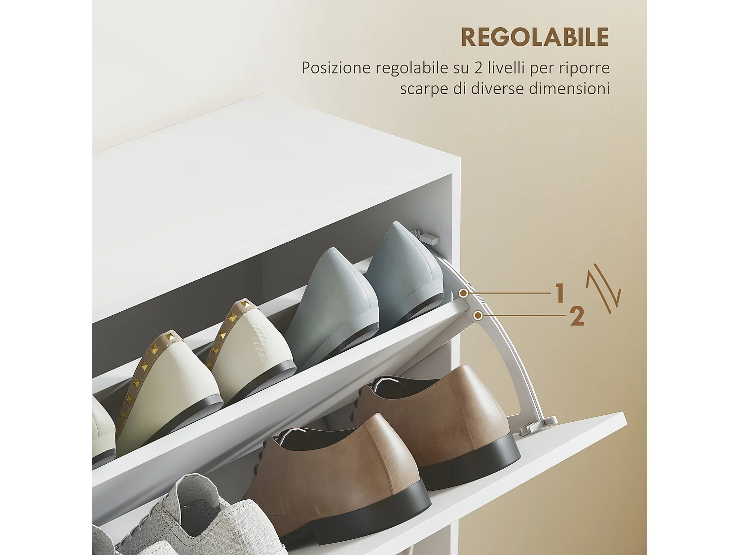 Scarpiera salvaspazio slim in legno per 16-24 paia con 4 ante bianco