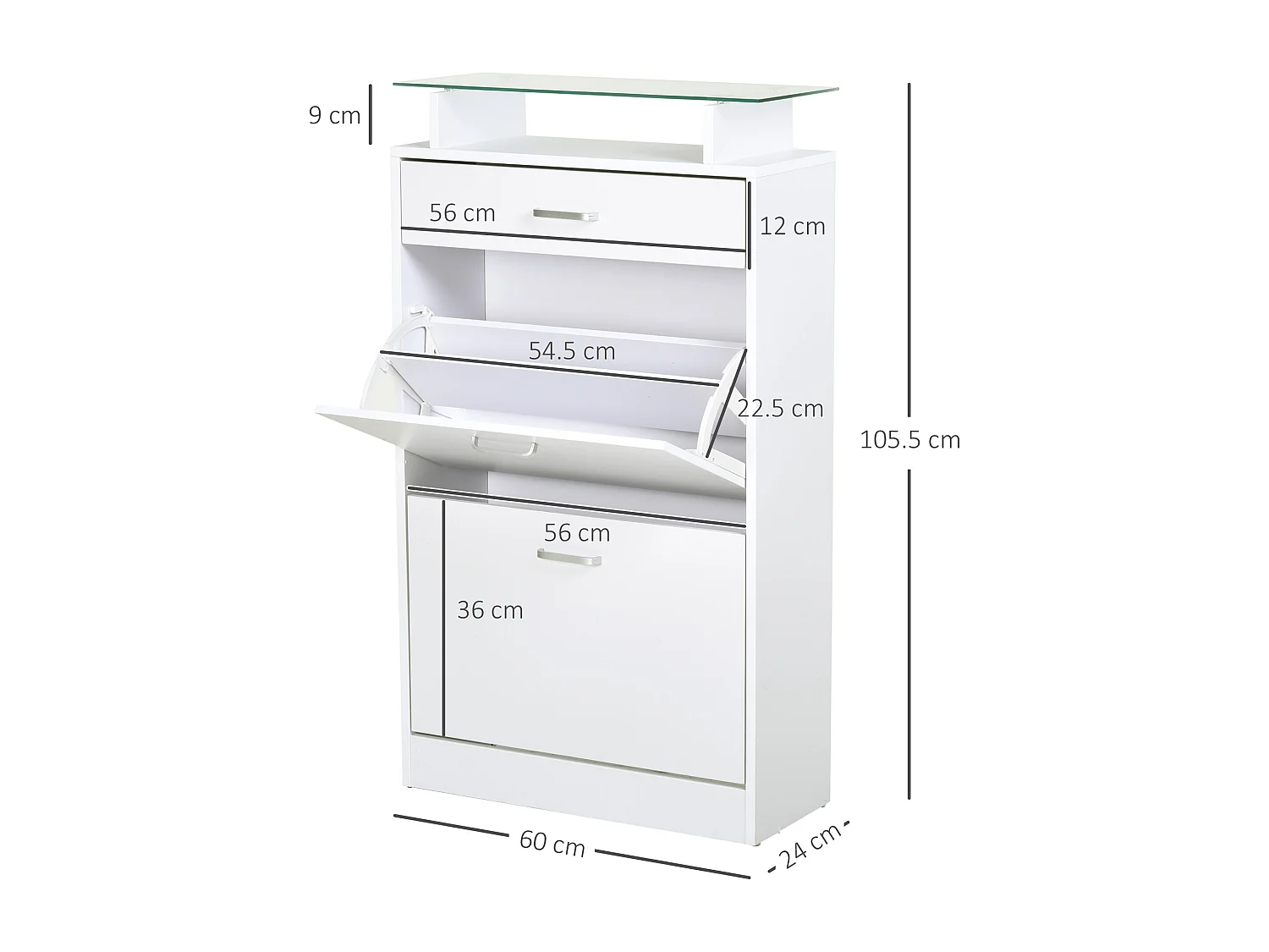 Mobile scarpiera in legno bianco con 2 ante cassetto e ripiano