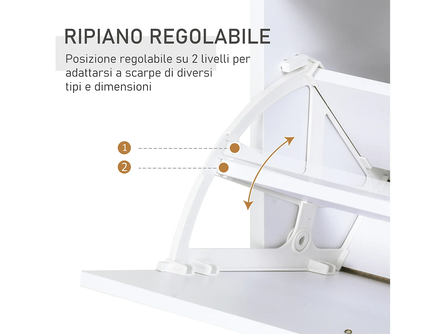 Mobile scarpiera in legno bianco con 2 ante cassetto e ripiano