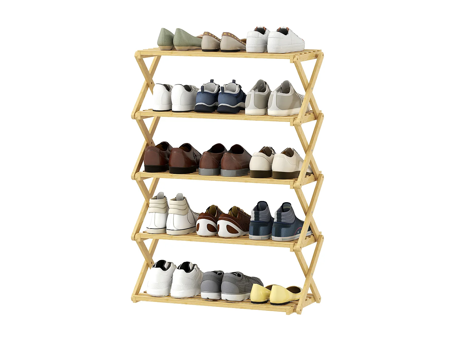 Scarpiera ingresso pieghevole a 5 livelli in bambù pronto all'uso