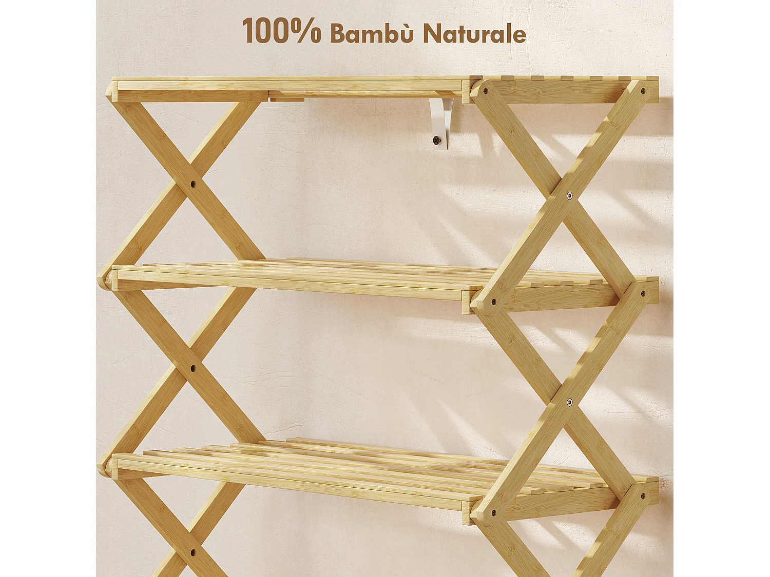 Scarpiera ingresso pieghevole a 5 livelli in bambù pronto all'uso