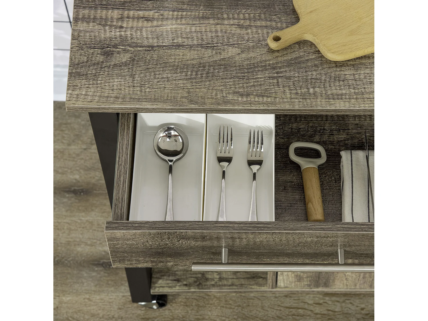 Carrello da cucina portavivande con cassetto mensole armadietto e 4 ruote