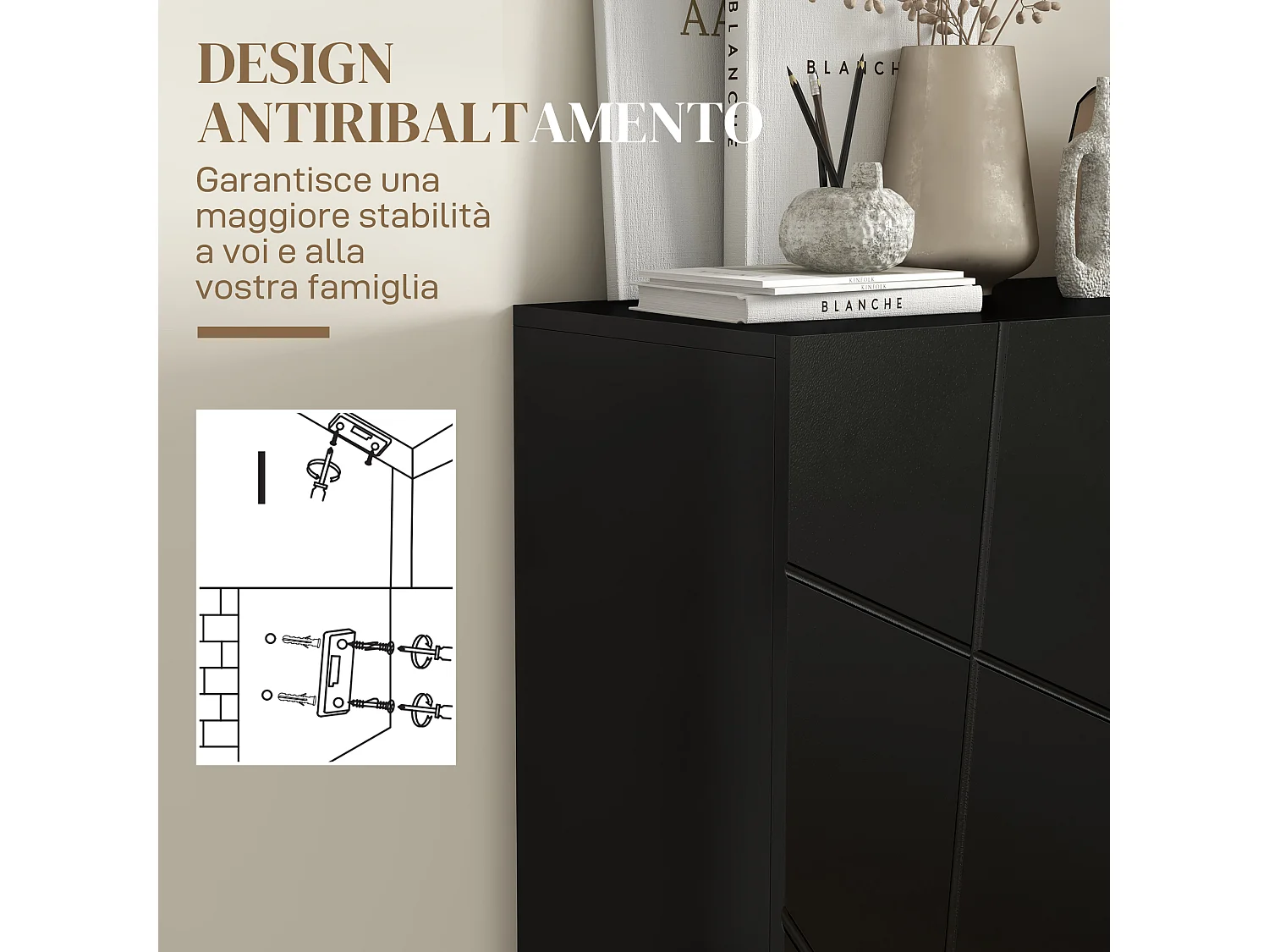 Mobile scarpiera per 15-20 paia di scarpe e ripiani regolabili nero