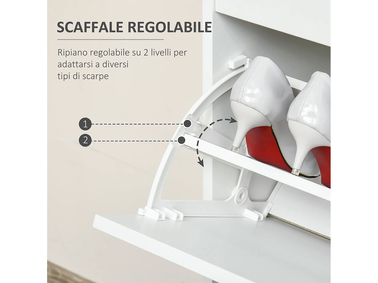 Scarpiera salvaspazio 4 cassetti con mensola regolabile bianco