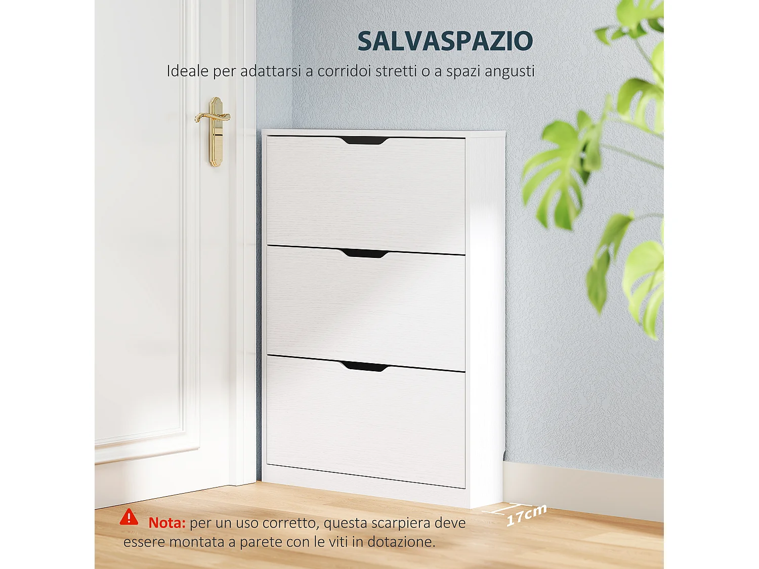Scarpiera salvaspazio slim con 3 ante a ribalta scarpiera ingresso