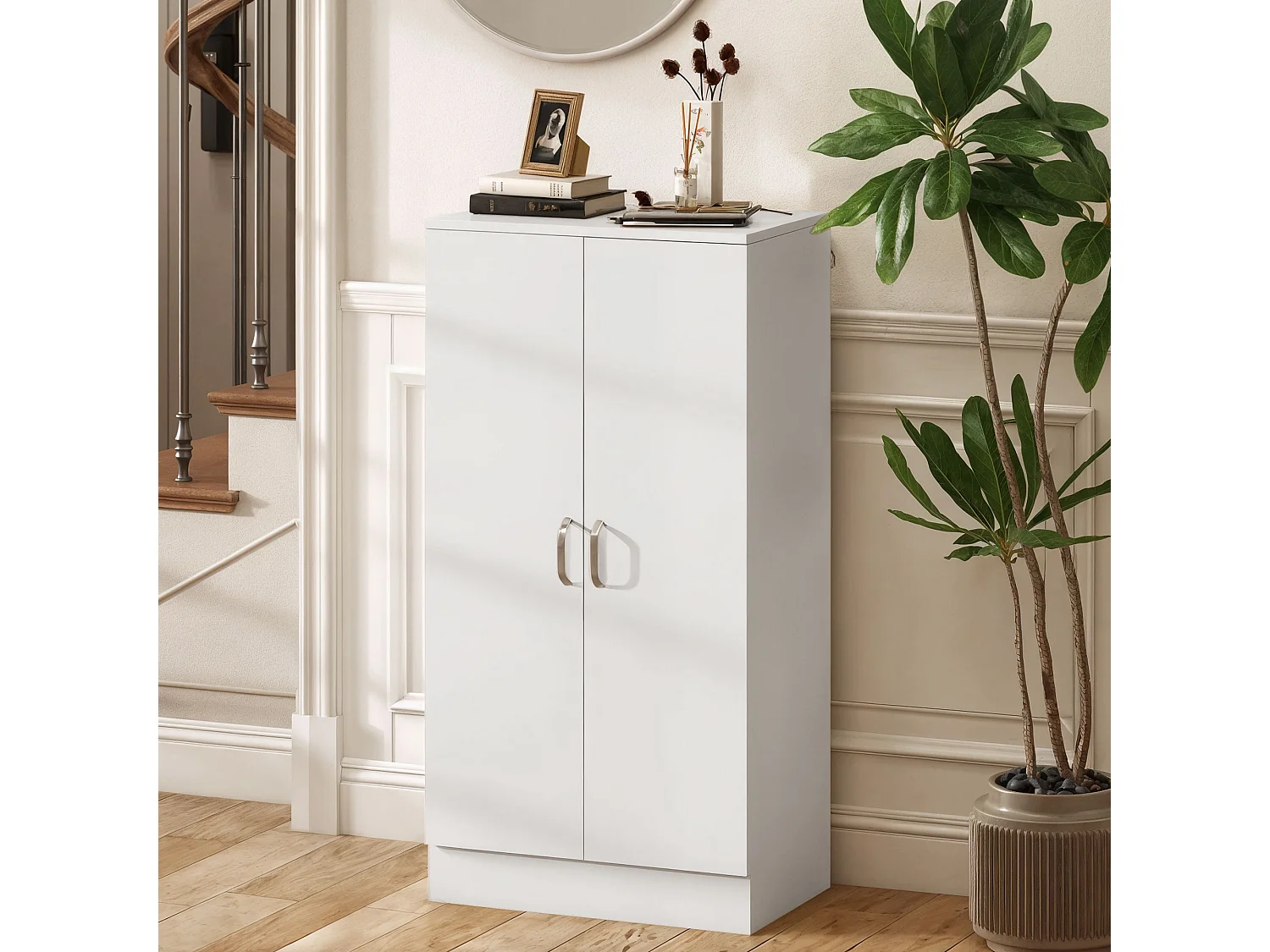 Scarpiera ingresso con 2 ante scarpiera armadio multiuso a 6 ripiani regolabili in legno