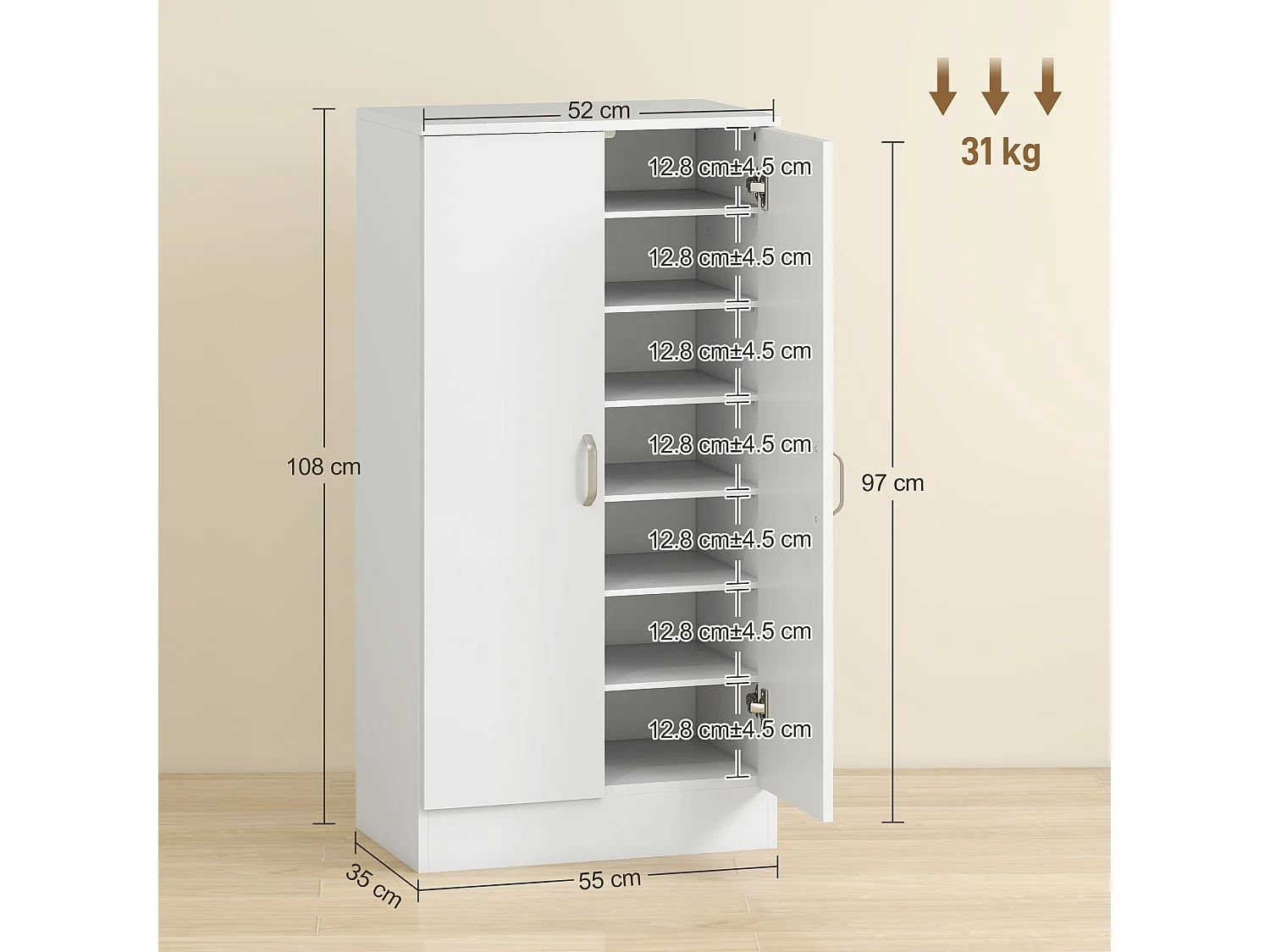Scarpiera ingresso con 2 ante scarpiera armadio multiuso a 6 ripiani regolabili in legno