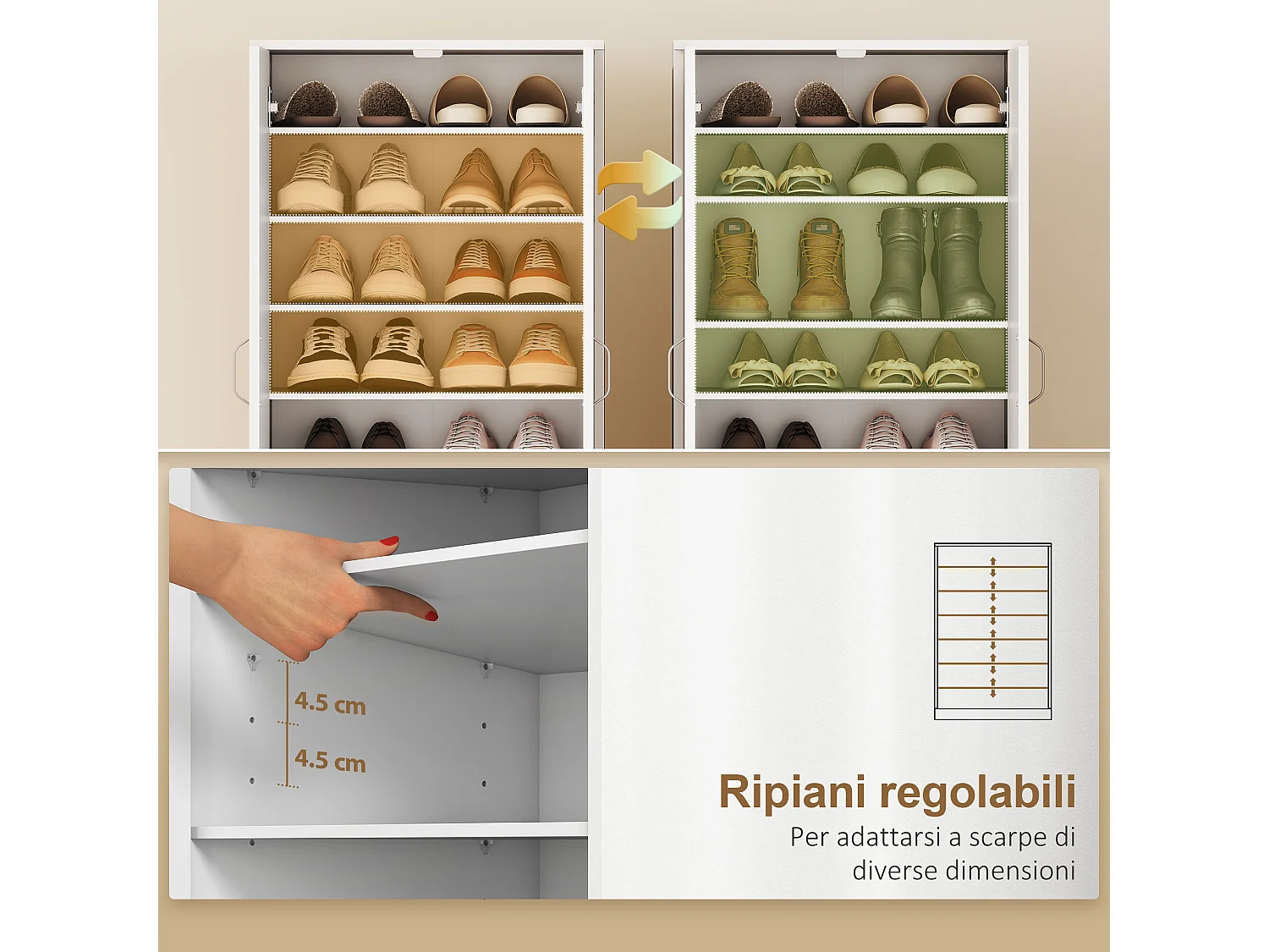 Scarpiera ingresso con 2 ante scarpiera armadio multiuso a 6 ripiani regolabili in legno