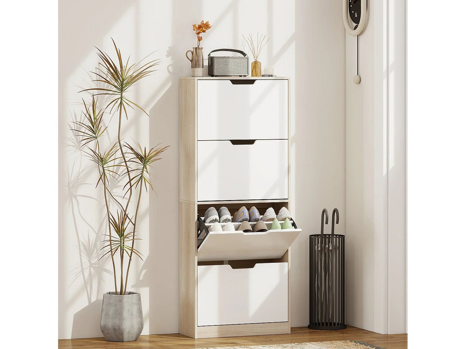 Scarpiera salvaspazio slim con 4 ante a ribalta scarpiera ingresso con ripiani regolabili