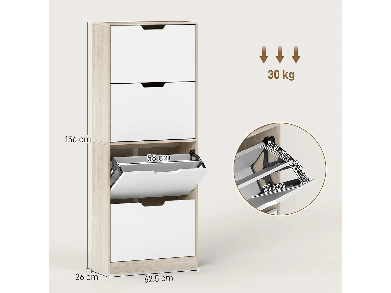 Scarpiera salvaspazio slim con 4 ante a ribalta scarpiera ingresso con ripiani regolabili
