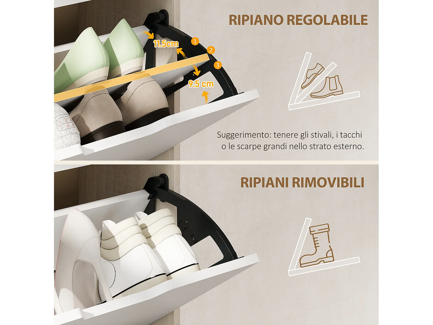 Scarpiera salvaspazio slim con 4 ante a ribalta scarpiera ingresso con ripiani regolabili