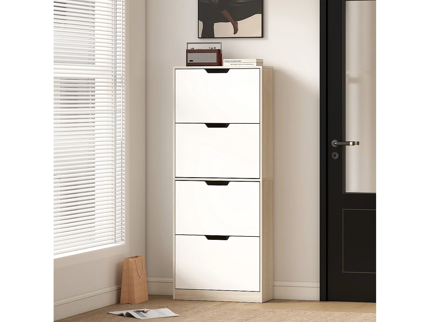 Scarpiera salvaspazio slim con 4 ante a ribalta scarpiera ingresso con ripiani regolabili