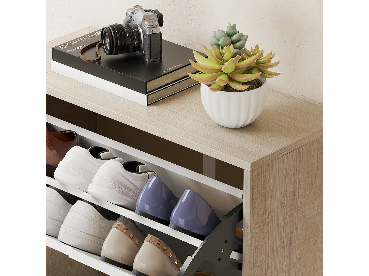 Scarpiera salvaspazio slim con 4 ante a ribalta scarpiera ingresso con ripiani regolabili