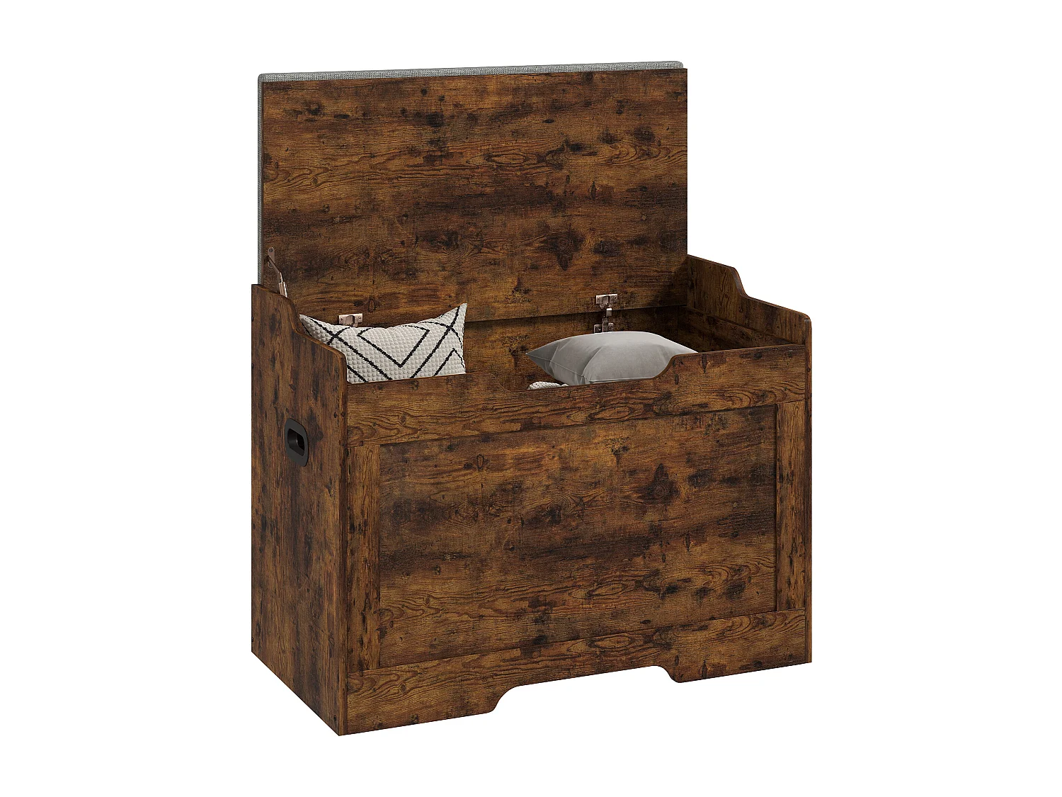 Panca contenitore da 103l e cuscino in tessuto 75x40x56 cm color legno