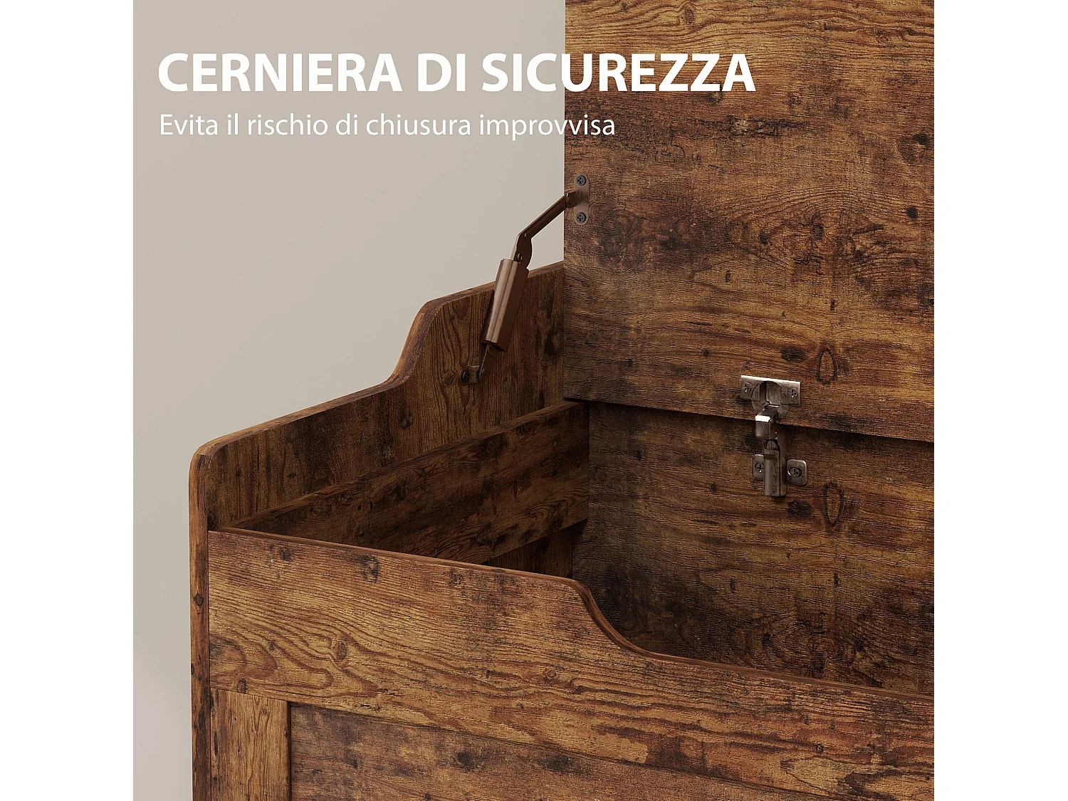 Panca contenitore da 103l e cuscino in tessuto 75x40x56 cm color legno