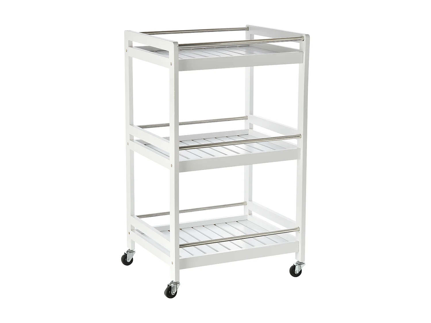 Carrello da cucina salvaspazio in legno e acciaio inox bianco