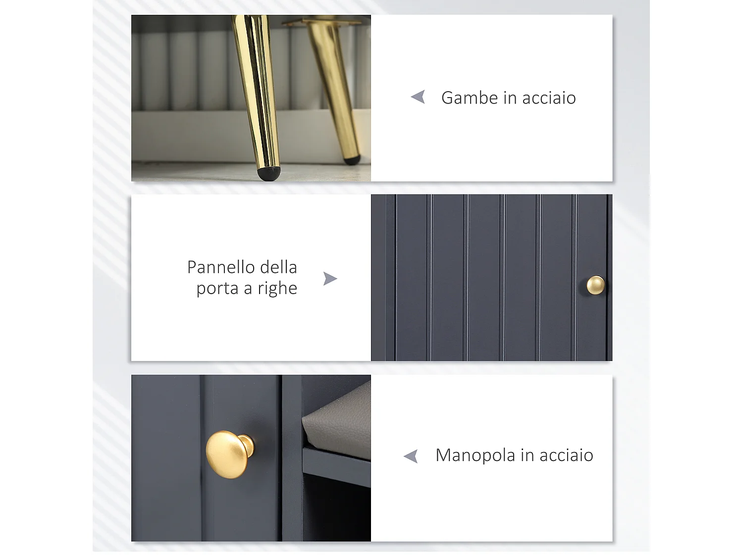 Scarpiera con seduta imbottita e armadietto per 4 paia scarpe