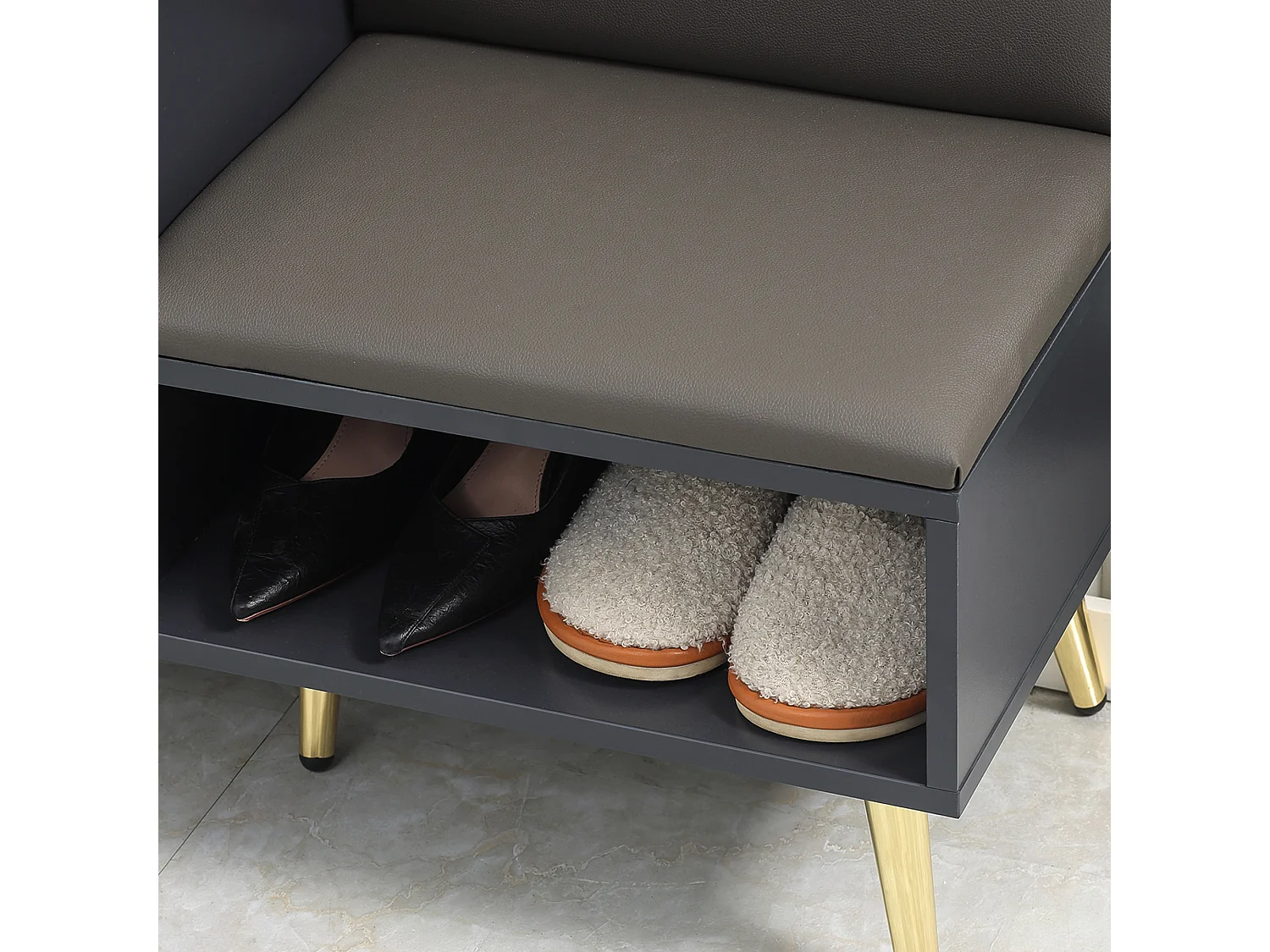 Scarpiera con seduta imbottita e armadietto per 4 paia scarpe