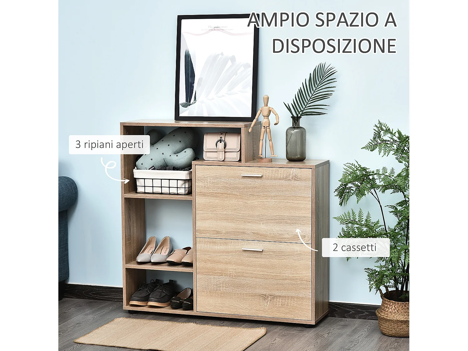 Scarpiera salvaspazio moderna 20 paia color legno