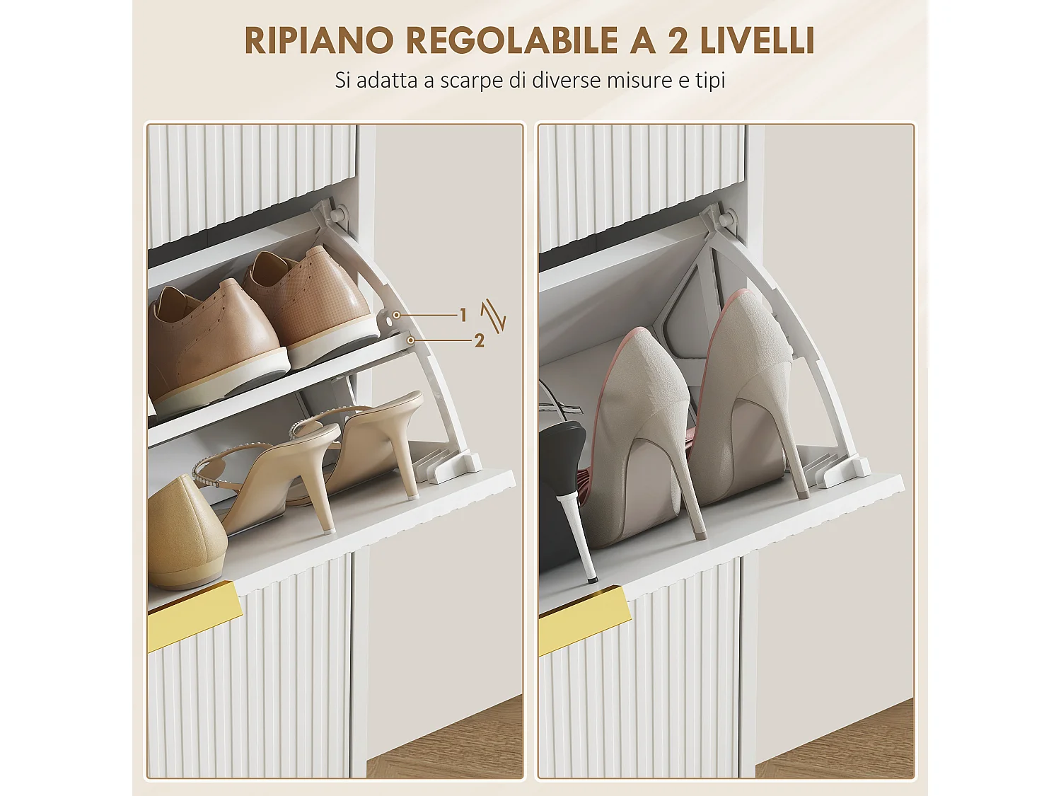 Scarpiera per 18 paia di scarpe con 3 cassetti a ribalta bianco