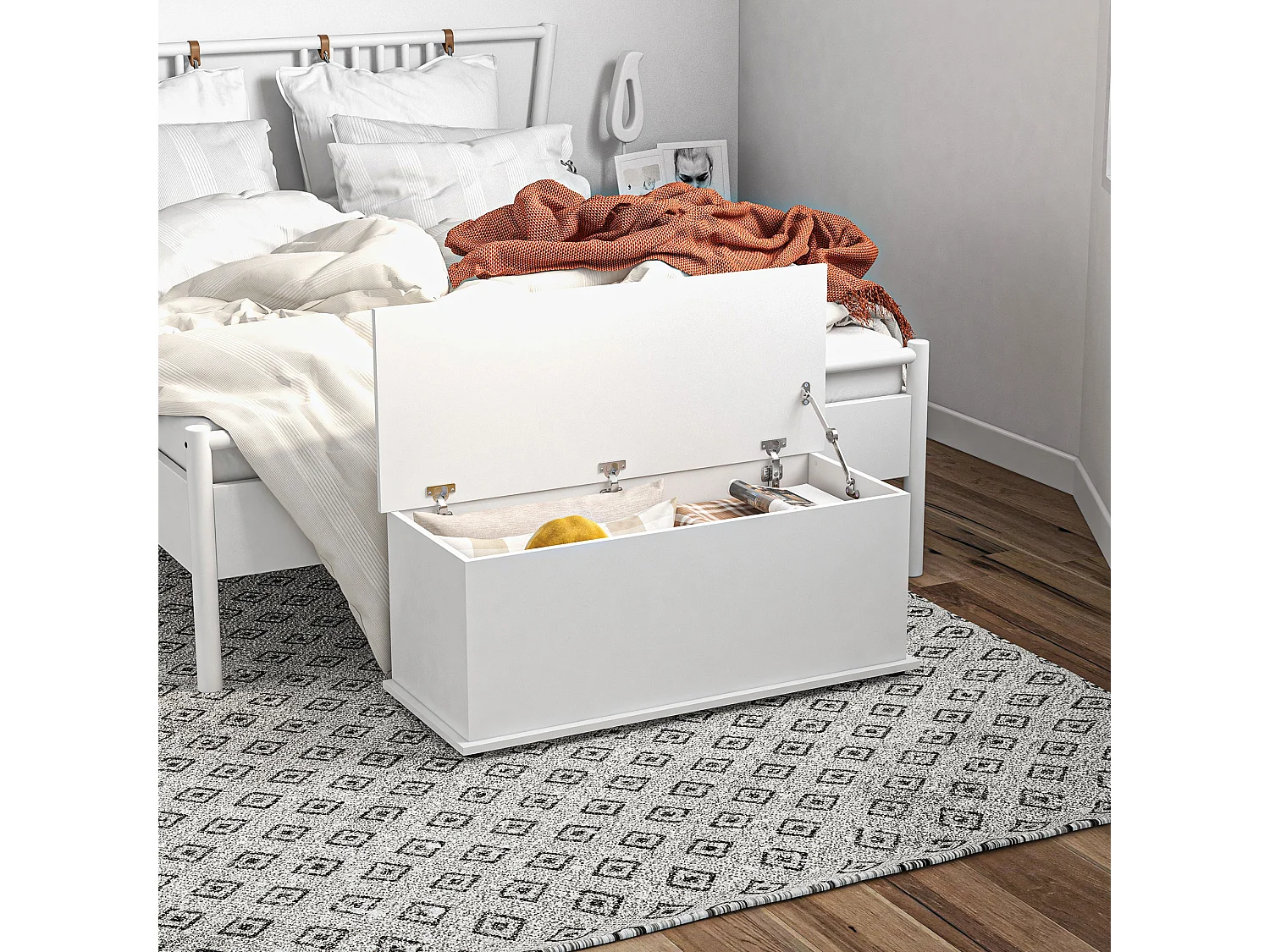 Panca contenitore in legno multiuso per camera ingresso bianco