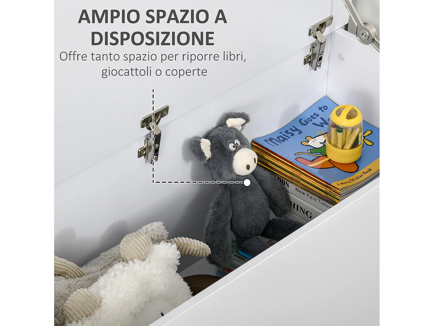 Panca contenitore in legno multiuso per camera ingresso bianco