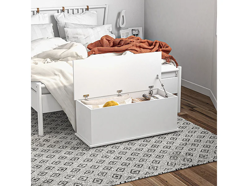 Panca contenitore in legno multiuso per camera ingresso bianco