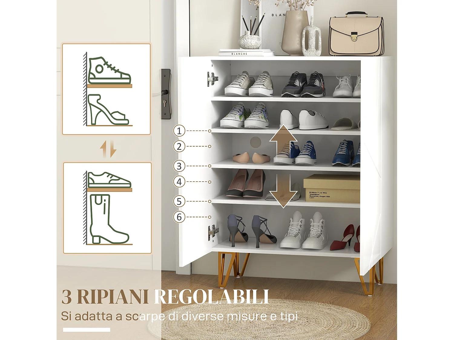 Scarpiera salvaspazio per 15-20 paia di scarpe mobile scarpiera a 2 ante