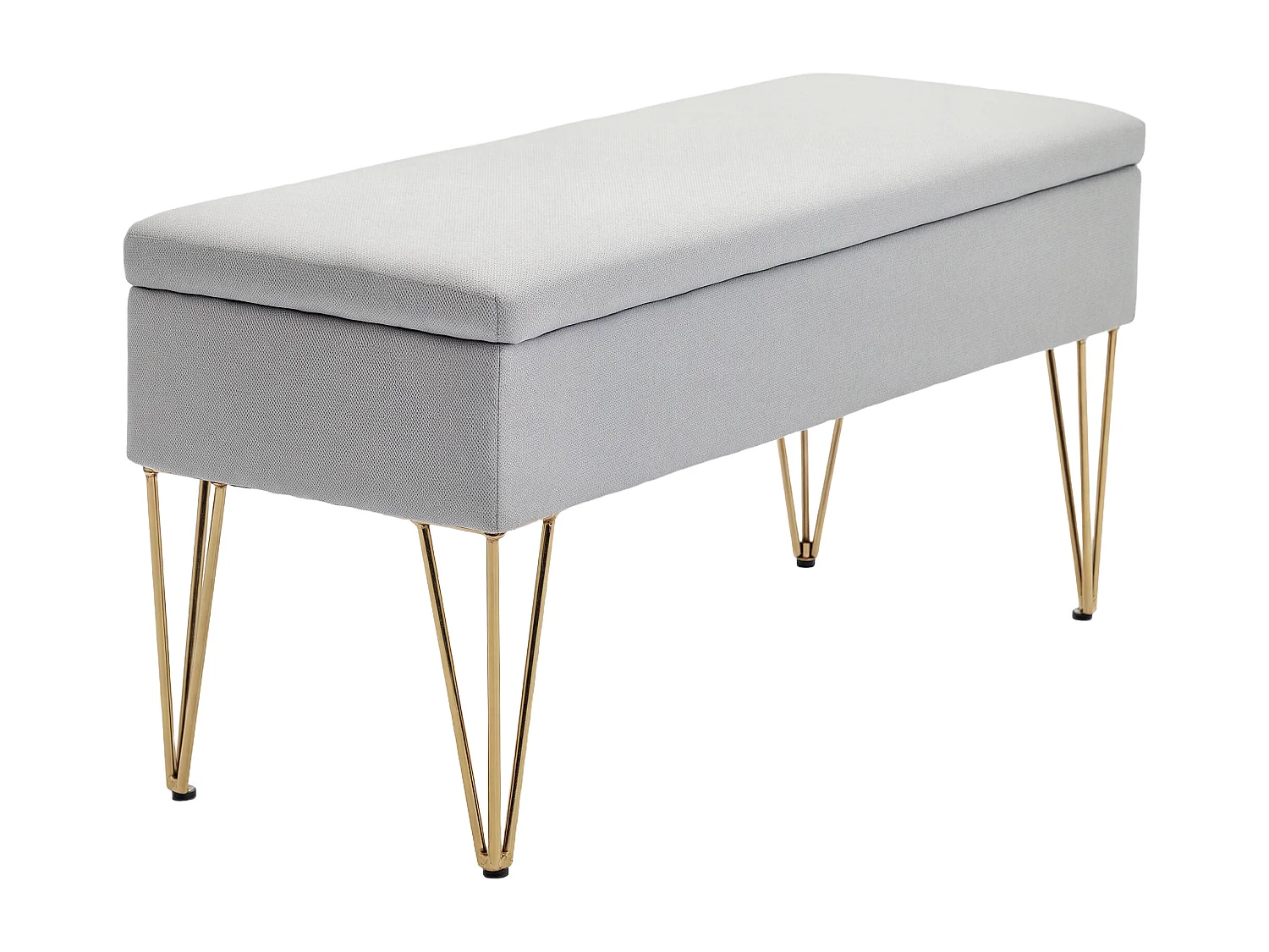 Panca fondo letto con contenitore in tessuto e acciaio grigio chiaro