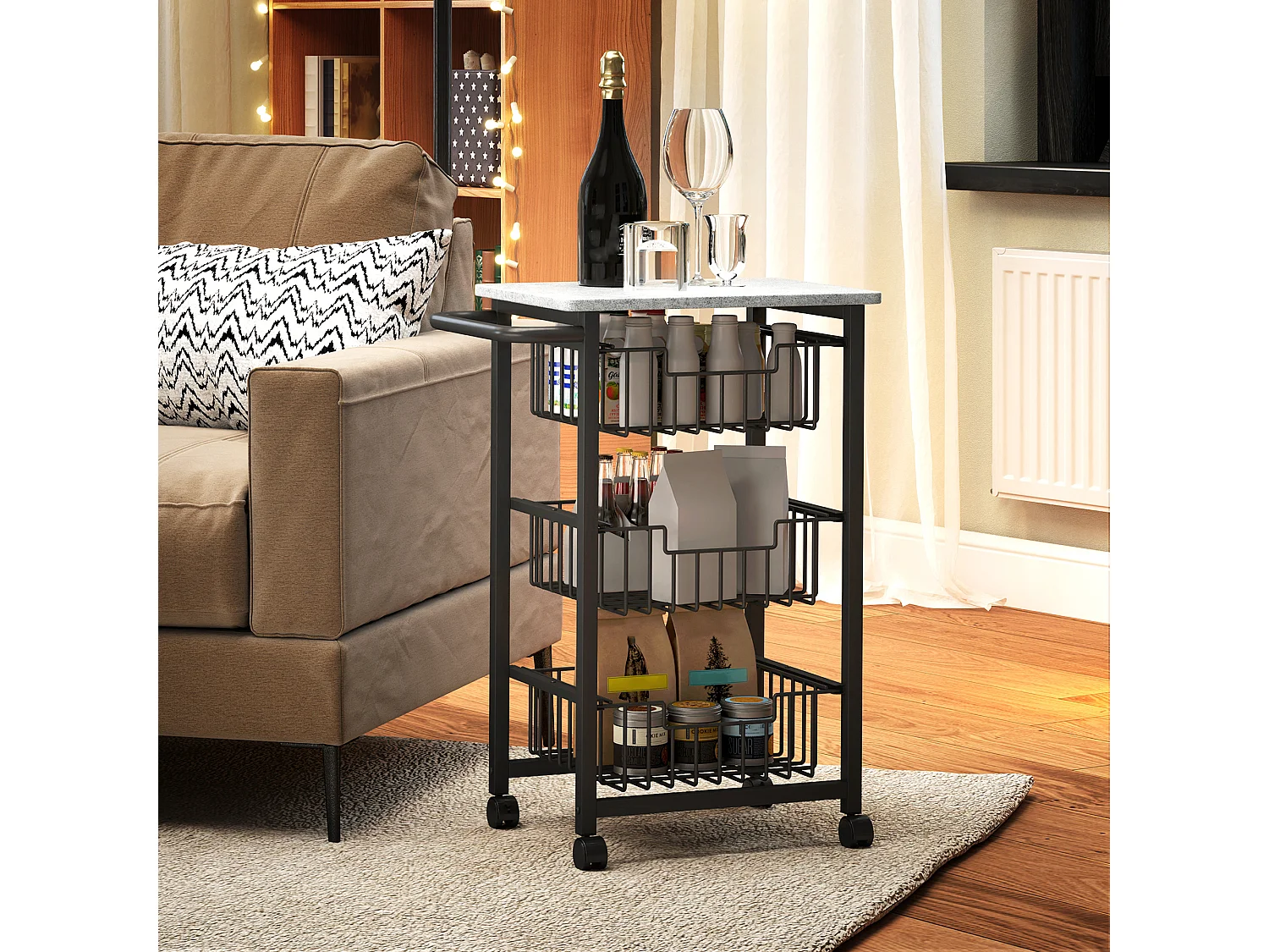 carrello cucina a 4 ripiani, carrellino cucina salvaspazio con cestini estraibili