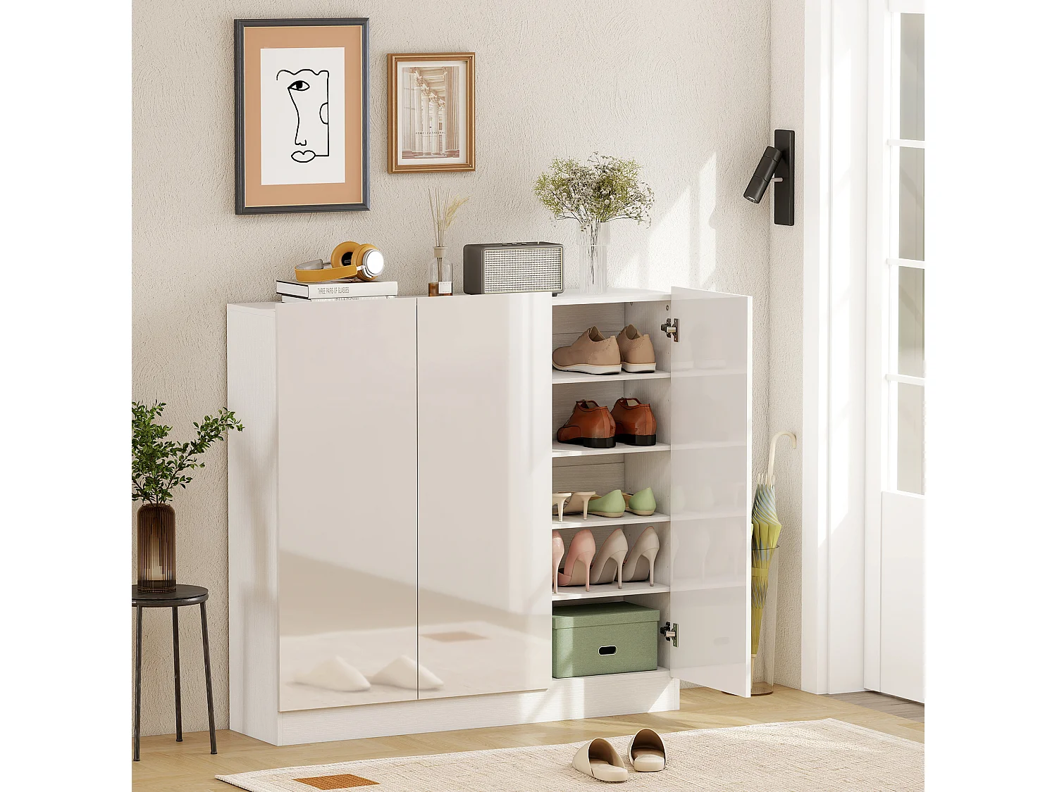 Scarpiera ingresso con 4 fori di ventilazione scarpiera armadio multiuso a ripiani regolabili