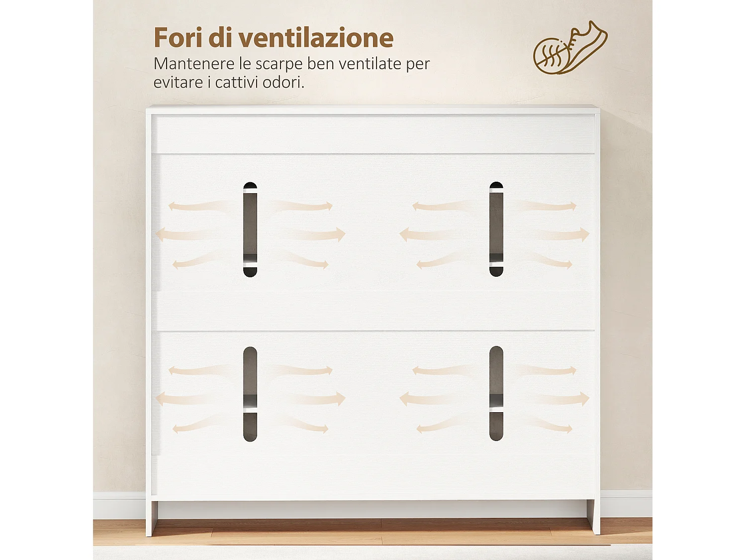 Scarpiera ingresso con 4 fori di ventilazione scarpiera armadio multiuso a ripiani regolabili