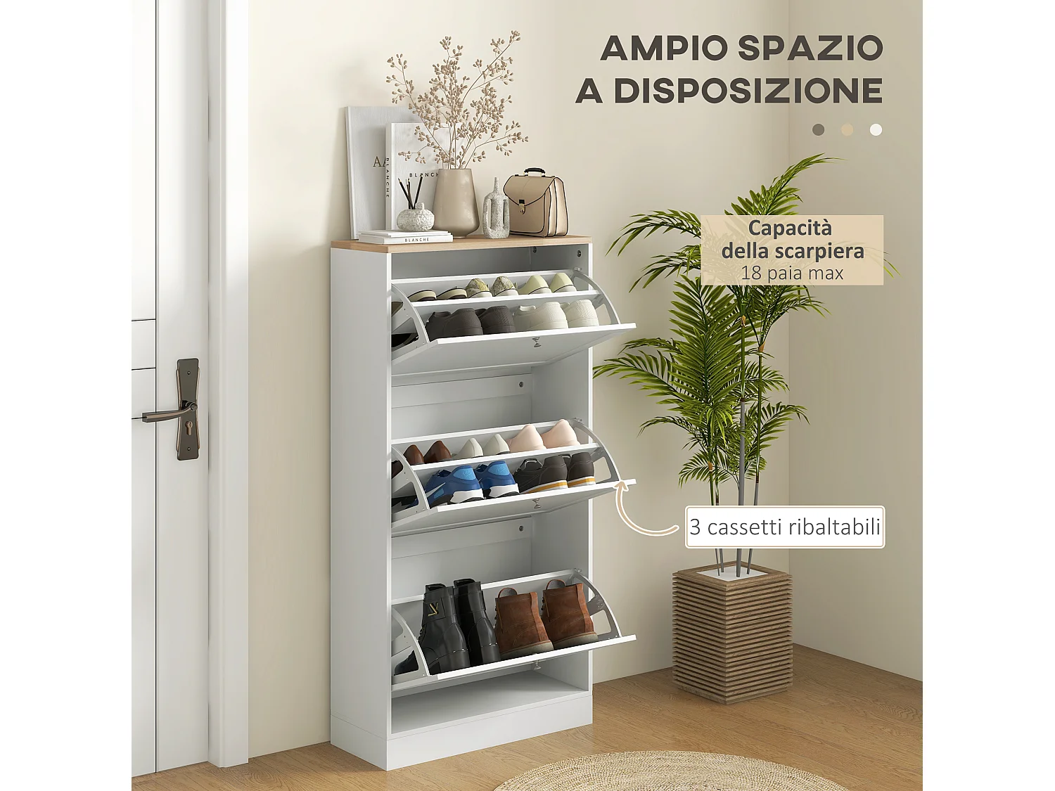 Scarpiera salvaspazio slim con 3 ante a ribalta scarpiera ingresso moderna in legno
