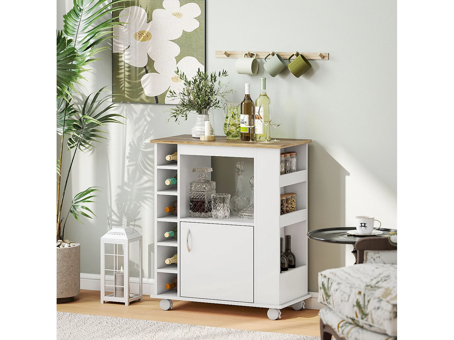 Carrello da cucina con armadietto e ripiani regolabili bianco