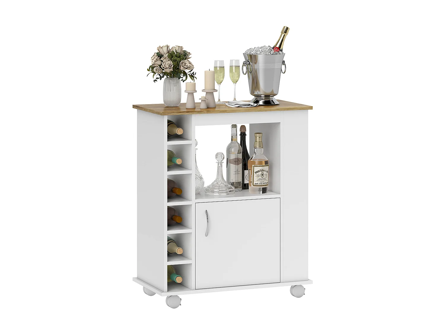 Carrello da cucina con armadietto e ripiani regolabili bianco