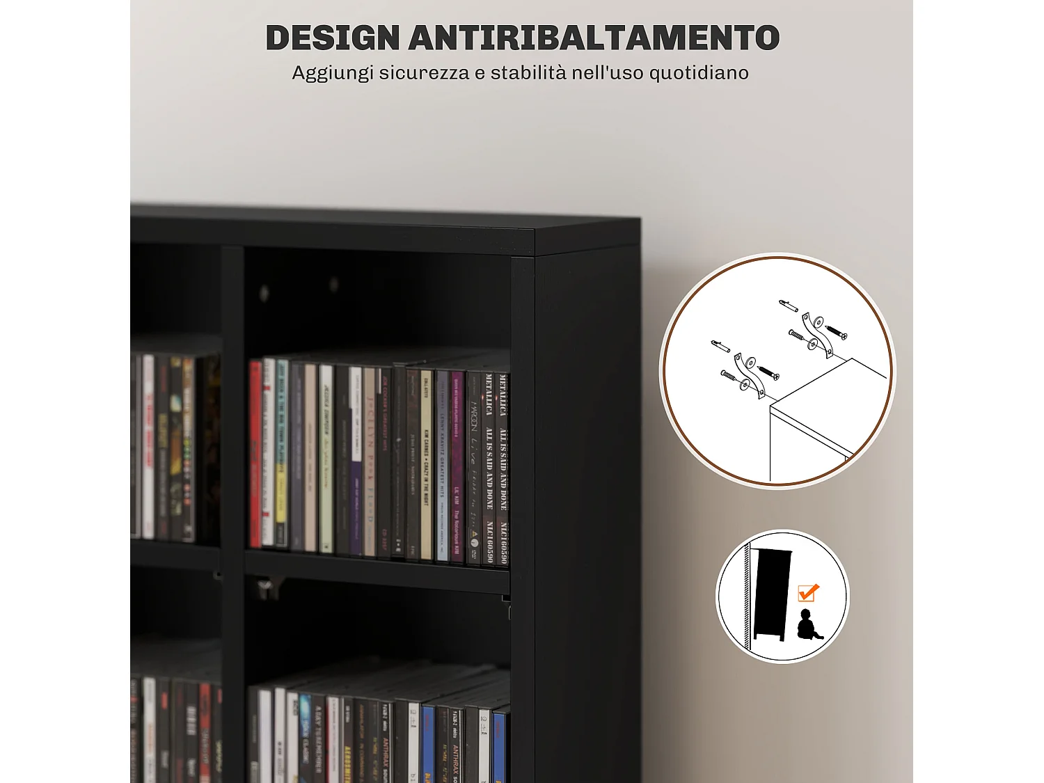 Mobile porta cd con ripiani regolabili scaffale porta 456cd/336dvd salvaspazio in legno