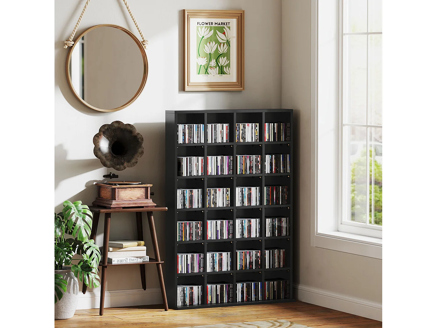 Mobile porta cd con ripiani regolabili scaffale porta 456cd/336dvd salvaspazio in legno