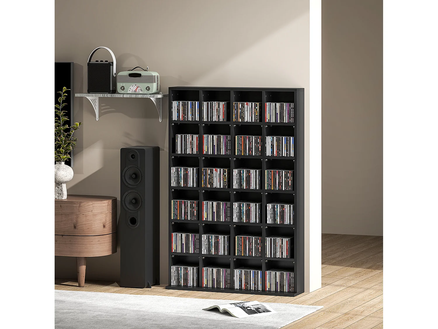 Mobile porta cd con ripiani regolabili scaffale porta 456cd/336dvd salvaspazio in legno