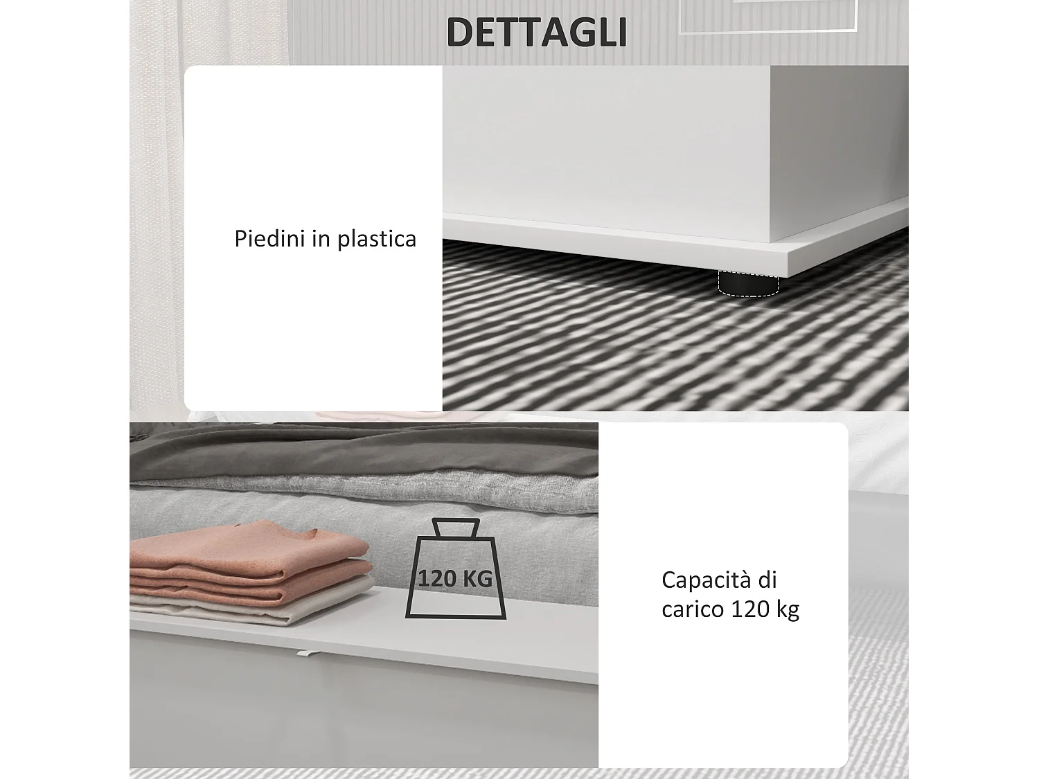 Panca contenitore per camera e ingresso 80x40x40 cm in legno bianco