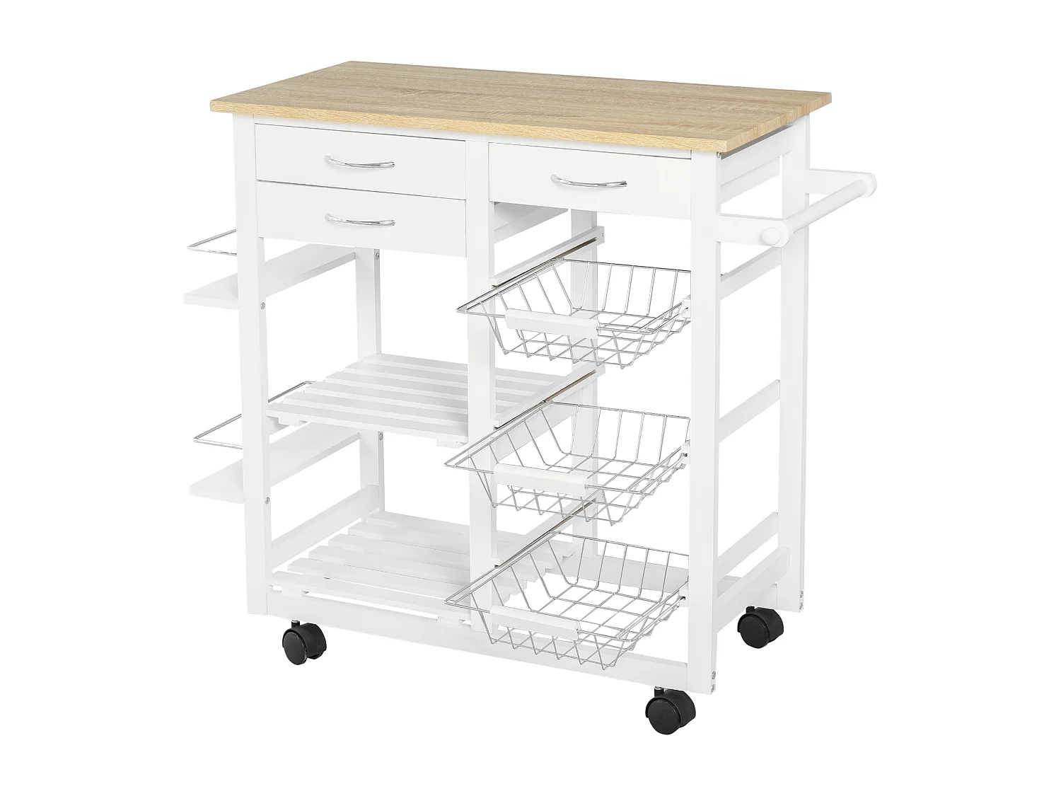 Carrello con ruote da cucina salvaspazio in legno massiccio bianco