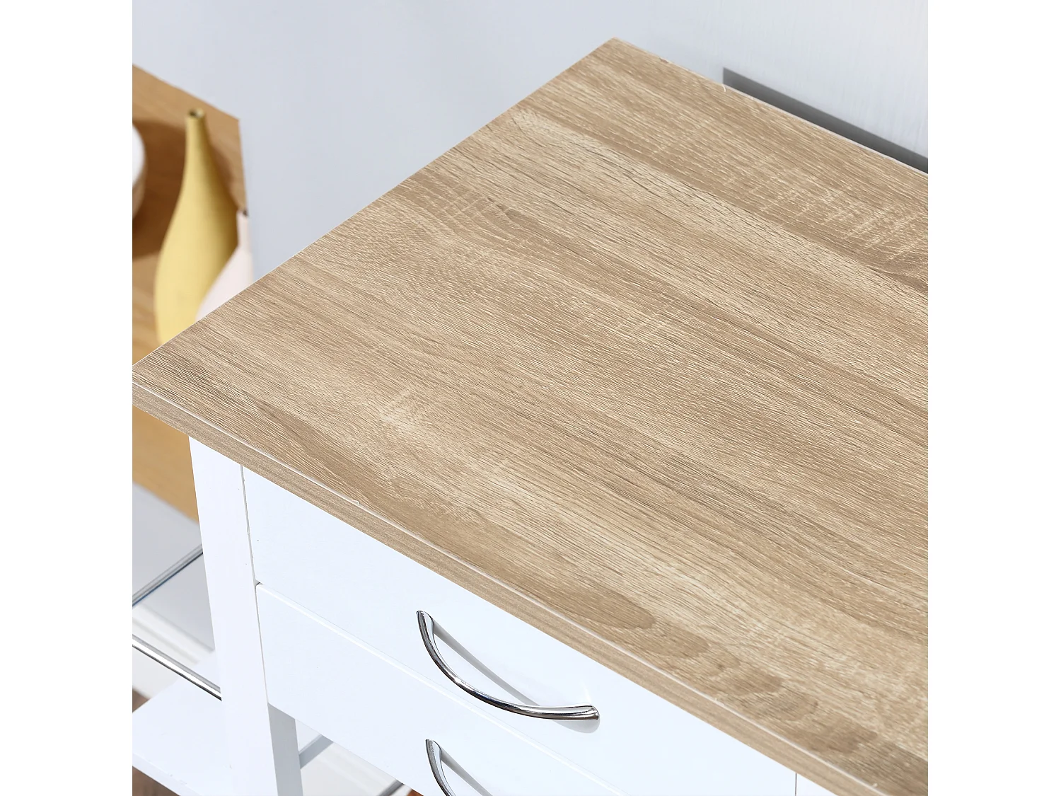 Carrello con ruote da cucina salvaspazio in legno massiccio bianco