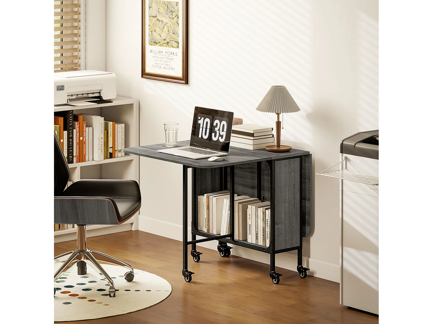 Tavolo da pranzo pieghevole 6 persone con ripiano e 6 ruote grigio