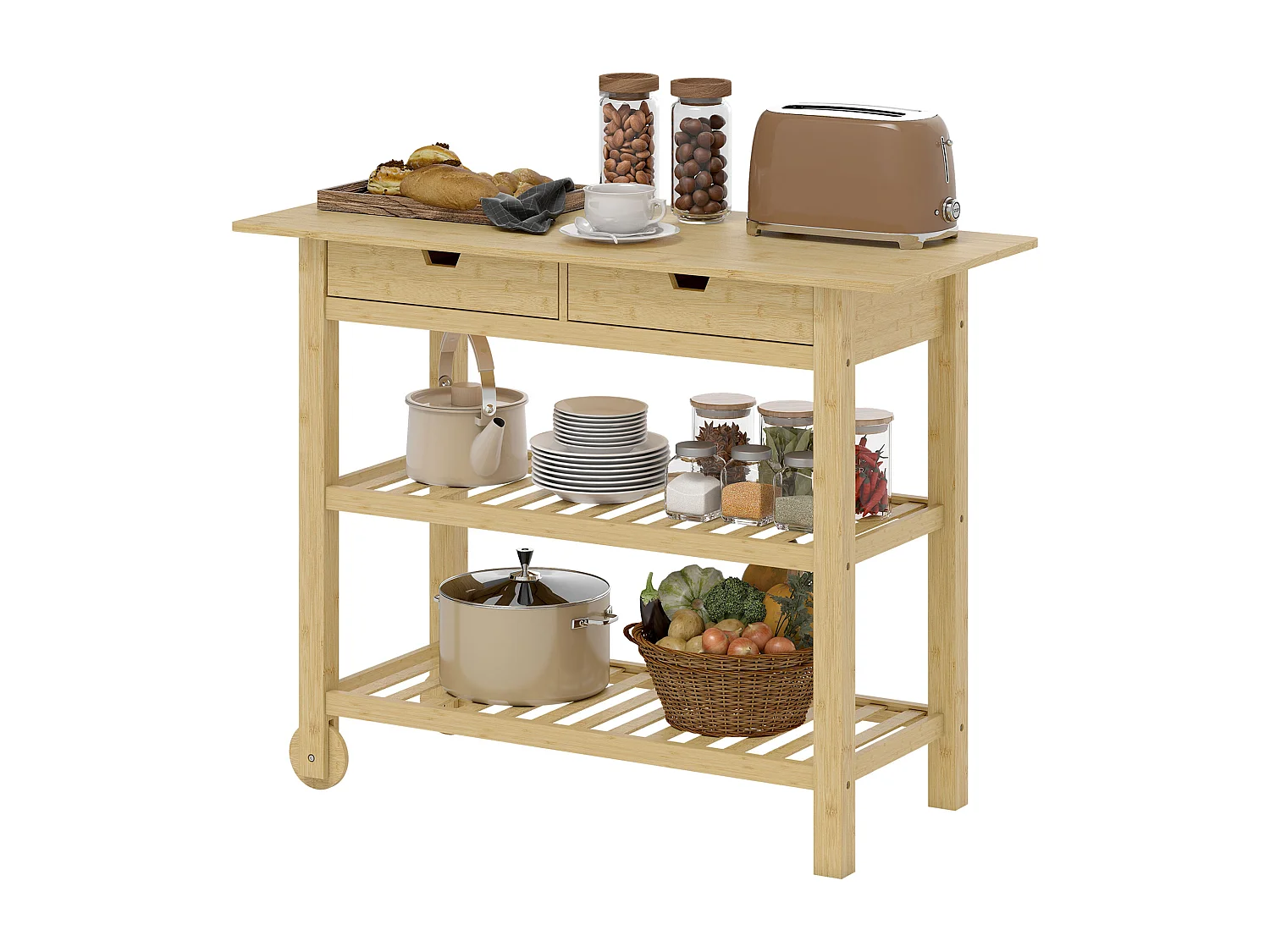 Carrello cucina in bambù con 2 rotelle e 2 gambe carrello cucina salvaspazio