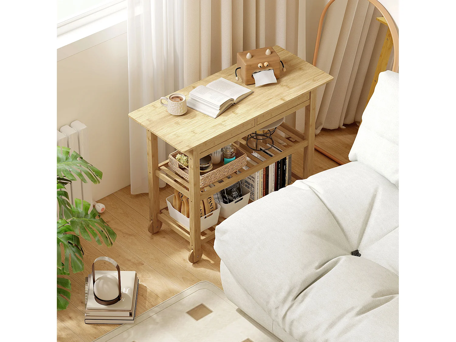 Carrello cucina in bambù con 2 rotelle e 2 gambe carrello cucina salvaspazio