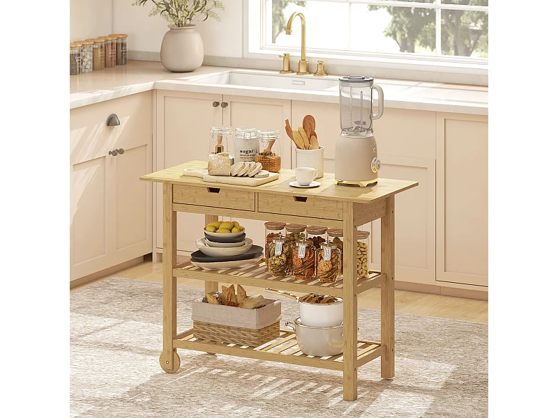 Carrello cucina in bambù con 2 rotelle e 2 gambe carrello cucina salvaspazio