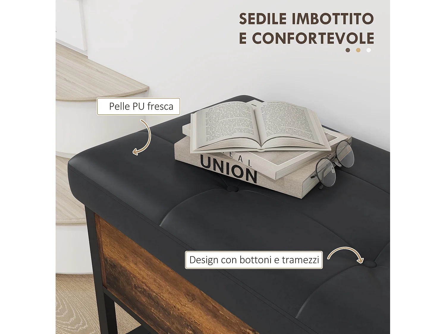 Panca scarpiera da ingresso con ripiano nascosto e seduta imbottita