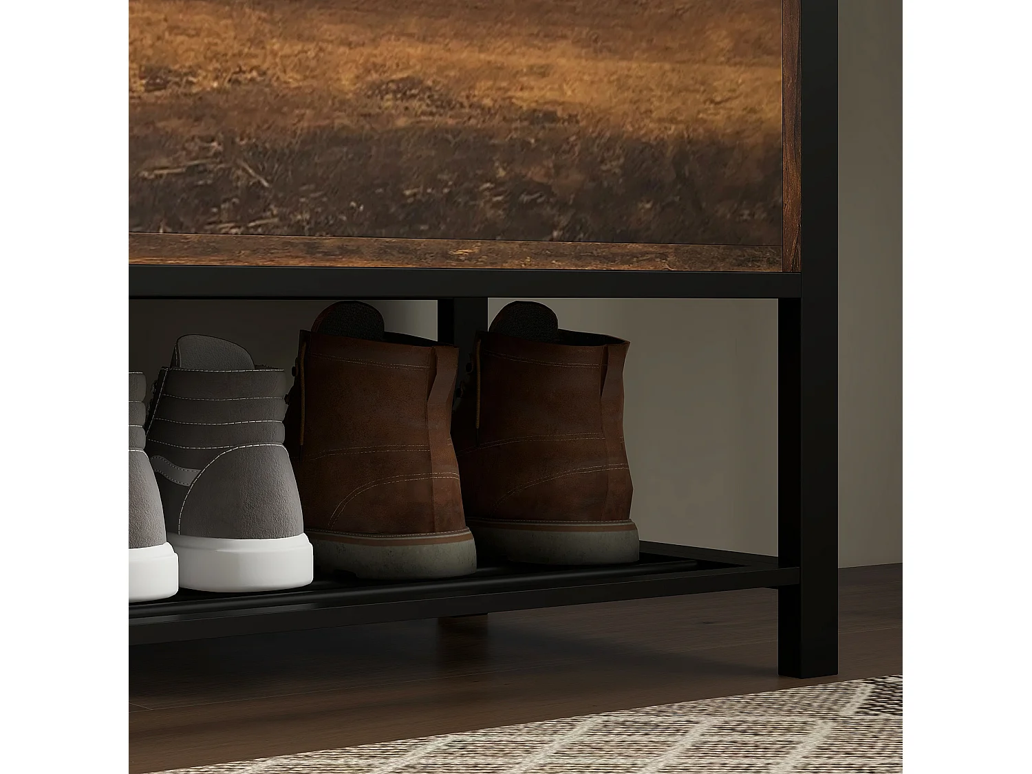 Panca scarpiera da ingresso con ripiano nascosto e seduta imbottita