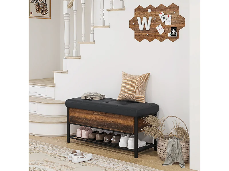 Panca scarpiera da ingresso con ripiano nascosto e seduta imbottita