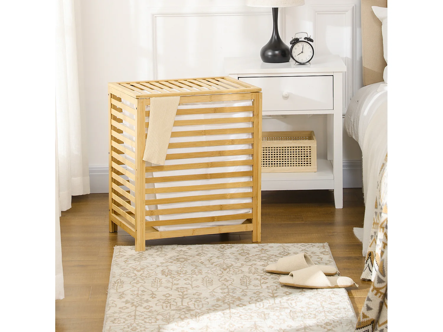 Amalfi Deluxe Cesto Portabiancheria In Vimini Di Salice - Rettangolare Grande Con Coperchio, Fodera In Cotone Rimovibile E Lavabile, Artigianale
