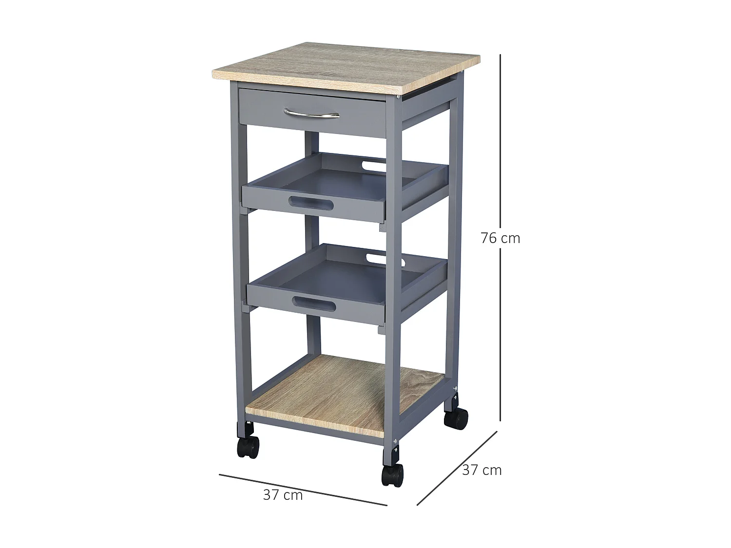 Carrello da cucina con cassetto ripiano e 2 vassoi estraibili